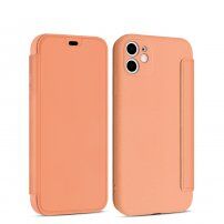 Flipové silikónové puzdro s kapsou na kartu pre iPhone 11 - oranžové