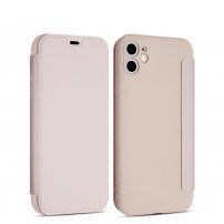 Flipové silikónové puzdro s kapsou na kartu pre iPhone 11 - ružové