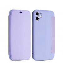 Flipové silikónové puzdro s kapsou na kartu pre iPhone 11 Pro - fialové