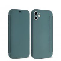 Flipové silikónové puzdro s kapsou na kartu pre iPhone 11 Pro - tmavozelené