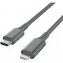 Belkin Boost Charge LED opletený kábel s konektormi USB-C / Lightning – 1,2m - strieborný