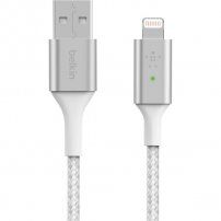 BELKIN Boost Charge LED opletený dátový a nabíjací kábel USB-A 2.0 / Lightning pre iPhone / iPad / iPod / AirPods - 1,2 m - biely