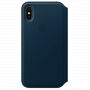 Originálne kožené puzdro Folio pre Apple iPhone XS / iPhone X – vesmírne modré