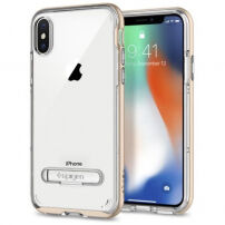 Spigen ochranný kryt s magnetickým stojančekom pre Apple iPhone XS / iPhone X – zlatý