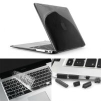 ENKAY Plastový kryt s ochranou klávesov a záslepkami konektorov pre MacBook Air 13" (A1237, A1304, A1369) – čierny