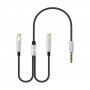 Redukcia / audio prepájací kábel na slúchadlá a mikrofón jack 3,5 mm na 2× jack 3,5 mm - strieborný