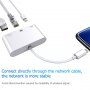 NK-107 3 v 1 Adaptér OTG s lightning konektorom na Ethernet + USB + lightning pre iPhone / iPad - biely