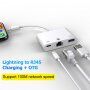 NK-107 3 v 1 Adaptér OTG s lightning konektorom na Ethernet + USB + lightning pre iPhone / iPad - biely