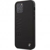 BMW Leather Hot Stamp kryt pre iPhone 12/12 Pro - čierny