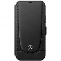 Mercedes Perforated Leather flipové puzdro pre iPhone 12 Pro Max - čierne