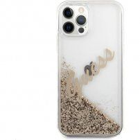 Guess Liquid Glitter Vintage kryt pre iPhone 12 Pro Max - zlatý