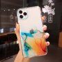 Nárazuvzdorný transparentný kryt s mramorovým vzorom pre iPhone 12 mini - modro-oranžový