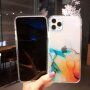 Nárazuvzdorný transparentný kryt s mramorovým vzorom pre iPhone 12 Pro Max - modro-oranžový