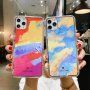 Nárazuvzdorný ochranný kryt abstraktná maľba pre iPhone 12 Pro Max – modro - žltý