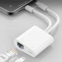 Adaptér USB-C a 8 Pin Male na Ethernet RJ45 a nabíjací 8 Pin Female pro iPhone / iPad - biely