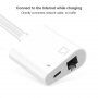 Adaptér USB-C a 8 Pin Male na Ethernet RJ45 a nabíjací 8 Pin Female pro iPhone / iPad - biely