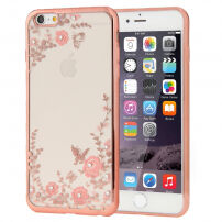 Elegantný kryt s trblietavými kamienkami pre Apple iPhone 6S Plus/6 Plus – ružovo-zlatý s kvetinami