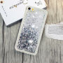 Ochranný kryt s plávajúcimi flitrami pre Apple iPhone SE (2016)/5S/5 – čierno-strieborný