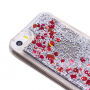 Ochranný kryt s plávajúcimi flitrami pre Apple iPhone SE (2016)/5S/5 – strieborný s červenými srdiečkami