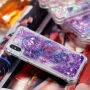 Ochranný kryt s plávajúcimi flitrami pre Apple iPhone XS / iPhone X – fialový s lapačom snov