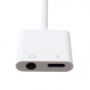 Redukcia s lightning a jack 3,5 konektorom na nabíjanie a súčasné počúvanie hudby pro iPhone – biela