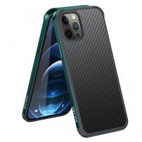 Kryt s textúrou karbónových vlákien a ochranným rámčekom pre iPhone 12 mini - tmavozelený
