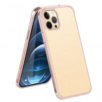 Kryt s textúrou karbónových vlákien a ochranným rámčekom pre iPhone 12 mini - zlatoružový
