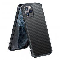 Kryt s textúrou karbónových vlákien a ochranným rámčekom pre iPhone 11 Pro - čierny