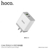 HOCO cestovní nabíjačka s americkou zástrčkou s USB/USB-C portami pre Apple iPhone – biela