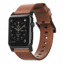 Nomad Horween Modern kožený remienok pre Apple Watch Ultra 49mm / 46mm / 45mm / 44mm / 42mm – hnedý s čiernym zapínaním