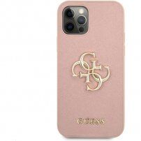Guess Saffiano Big 4G Metal Logo kryt pre iPhone 12 Pro Max - ružový