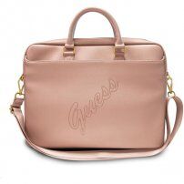 Guess Saffiano Vintage Script taška pre MacBook do 16" - ružovozlatá
