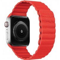 Kožený magnetický remienok pre Apple Watch Ultra 49mm / 46mm / 45mm / 44mm / 42mm - červený