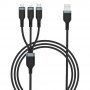 Wiwu 3v1 opletený dátový a nabíjací kábel USB-A / USB-C / Lightning / micro USB pre iPhone / iPad / iPod / AirPods – 1,2 m - čierny
