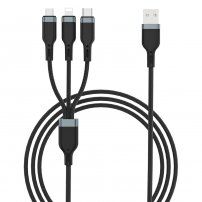 Wiwu 3v1 opletený dátový a nabíjací kábel USB-A / USB-C / Lightning / micro USB pre iPhone / iPad / iPod / AirPods – 1,2 m - čierny
