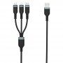 Wiwu 3v1 opletený dátový a nabíjací kábel USB-A / USB-C / Lightning / micro USB pre iPhone / iPad / iPod / AirPods – 1,2 m - čierny