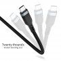 Wiwu 3v1 opletený dátový a nabíjací kábel USB-A / USB-C / Lightning / micro USB pre iPhone / iPad / iPod / AirPods – 1,2 m - čierny