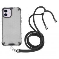 Nárazuvzdorný kryt so štruktúrou včelieho plástu a šnúrkou pre iPhone 11 - sivý