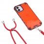 Nárazuvzdorný kryt so štruktúrou včelieho plástu a šnúrkou pre iPhone 11 - červený
