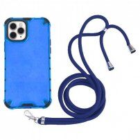 Nárazuvzdorný kryt so štruktúrou včelieho plástu a šnúrkou pre iPhone 11 Pro - modrý
