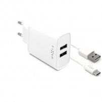 FIXED 15 W sieťový adaptér Smart Rapid Charge 2× USB-A 20W s USB-A / USB -C káblom pre iPhone / iPad - biely