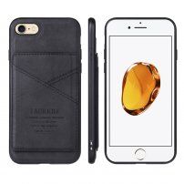 Taokkim ochranný kryt z PU kože s kapsou v retro štýle pre iPhone 7 Plus / 8 Plus - čierny