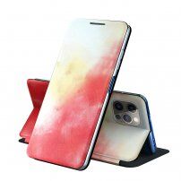 Flipové ochranné puzdro so vzorom vodových farieb pre iPhone 13 mini - červené