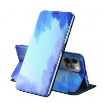 Flipové ochranné puzdro so vzorom vodových farieb pre iPhone 13 mini - modré