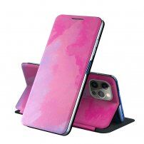 Flipové ochranné puzdro so vzorom vodových farieb pre iPhone 13 mini - fialový