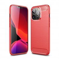 Odolný kryt s brúsenou textúrou pre iPhone 13 Pro Max - červený