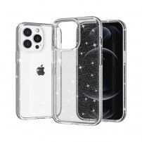 Transparentný kryt s trblietkami pre iPhone 13 Pro Max - strieborný