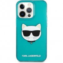Karl Lagerfeld Choupette Head kryt pre iPhone 13 Pro Max - tyrkysový