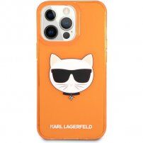 Karl Lagerfeld Choupette Head kryt pre iPhone 13 Pro Max - oranžový