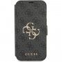 Guess 4G Metal Logo flipové puzdro pre iPhone 13 - sivé